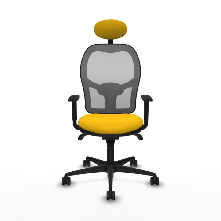 Jorquera sincro malla gris bali amarillo brazos 1D base nailon cabecero fijo ruedas 65mm nailon