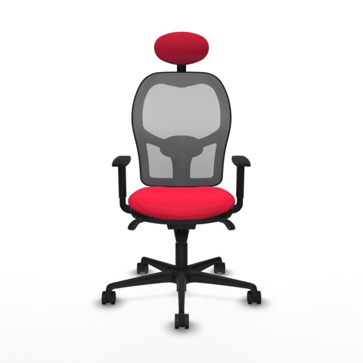 Jorquera sincro malla gris bali rojo brazos 1D base nailon cabecero fijo ruedas 65mm nailon