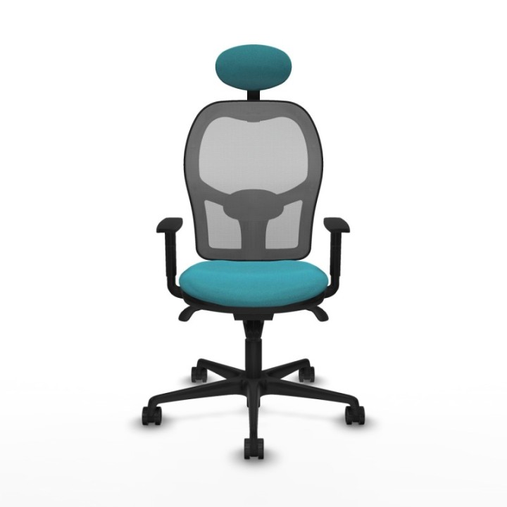 Jorquera sincro malla gris bali turquesa brazos 1D base nailon cabecero fijo ruedas 65mm nailon