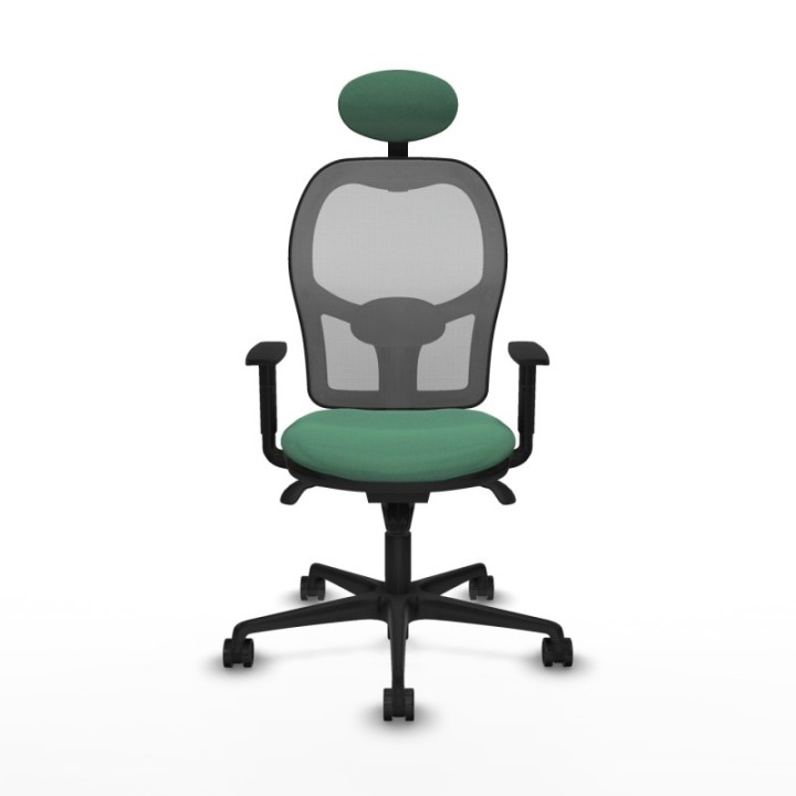 Jorquera sincro malla gris bali verde esmeralda brazos 1D base nailon cabecero fijo ruedas 65mm nailon