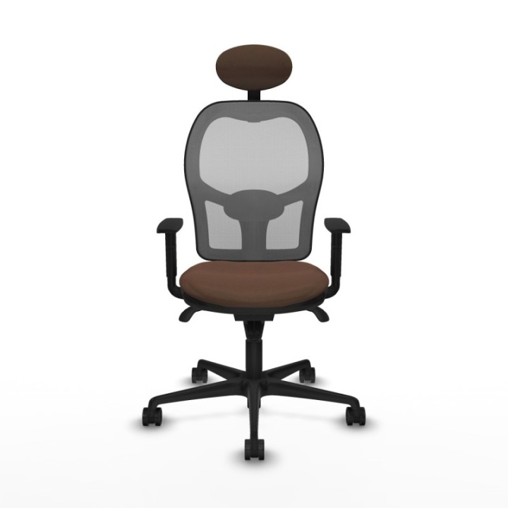 Jorquera sincro malla gris bali marrón oscuro brazos 1D base nailon cabecero fijo ruedas 65mm nailon