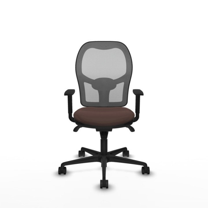 Jorquera sincro malla gris similpiel marrón oscuro brazos 1D base nailon  ruedas 65mm nailon