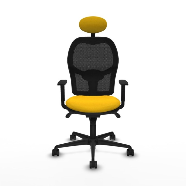 Jorquera sincro malla negra bali amarillo brazos 1D base nailon cabecero fijo ruedas 65mm nailon