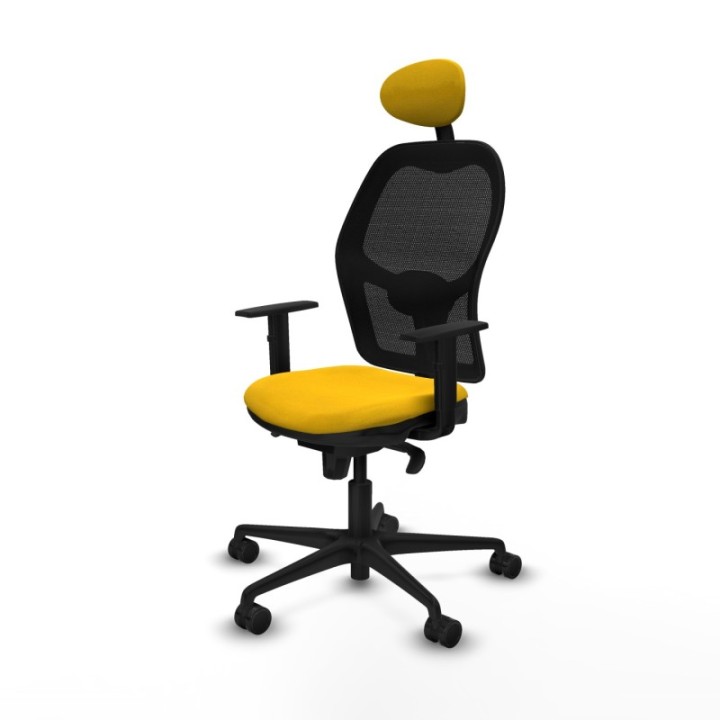 Jorquera sincro malla negra bali amarillo brazos 1D base nailon cabecero fijo ruedas 65mm nailon