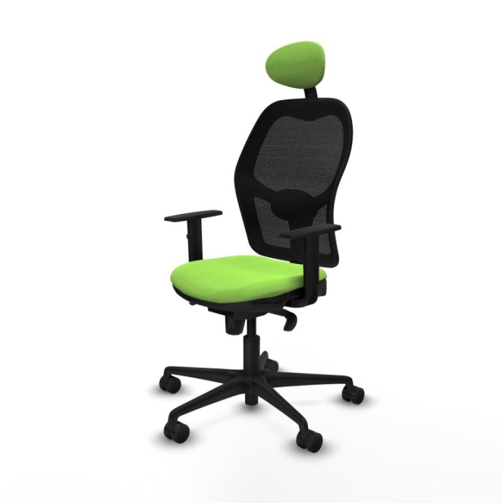 Jorquera sincro malla negra bali pistacho brazos 1D base nailon cabecero fijo ruedas 65mm nailon