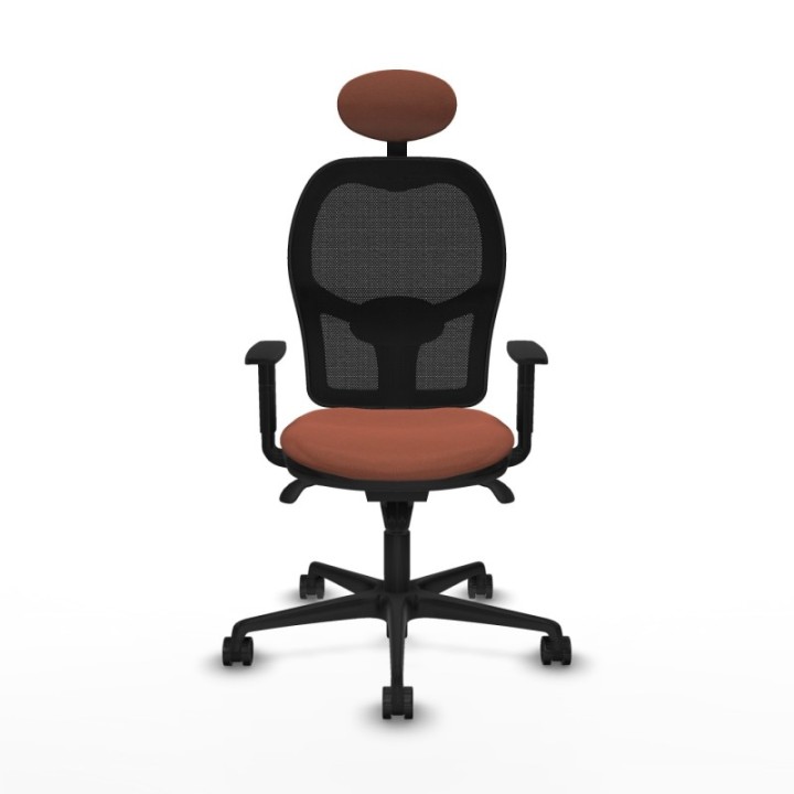 Jorquera sincro malla negra bali marrón brazos 1D base nailon cabecero fijo ruedas 65mm nailon