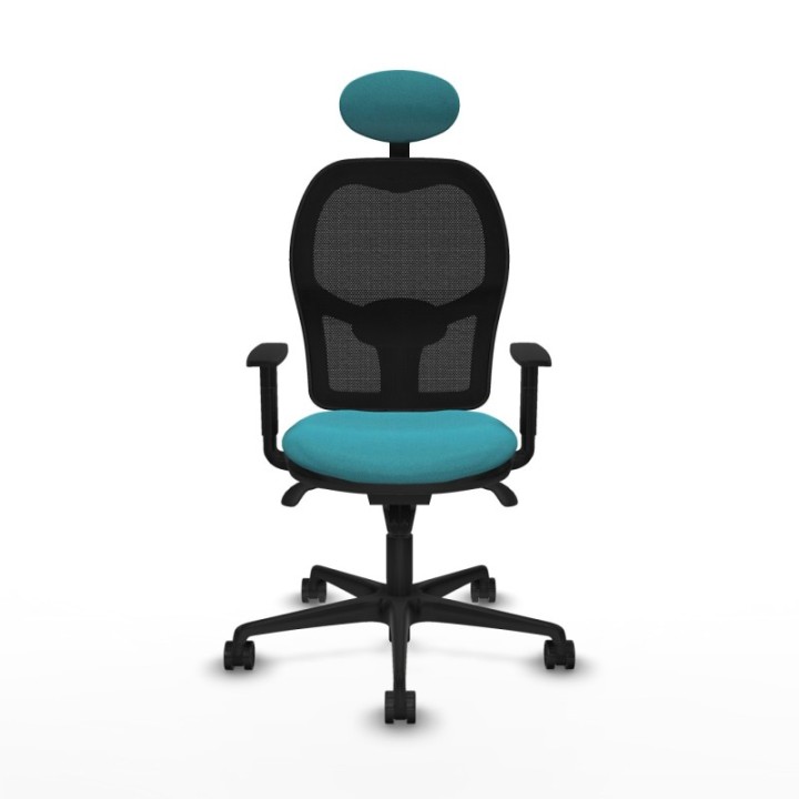 Jorquera sincro malla negra bali turquesa brazos 1D base nailon cabecero fijo ruedas 65mm nailon