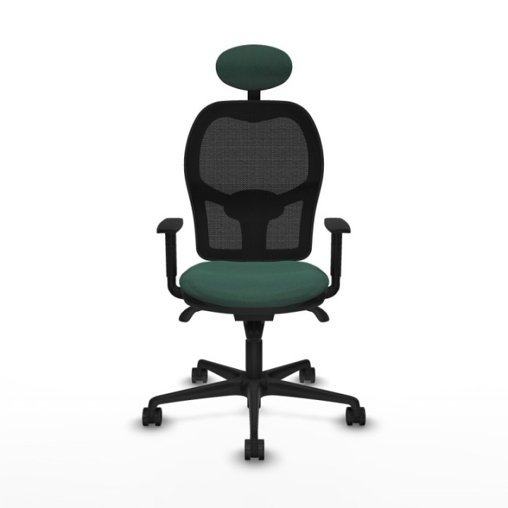 Jorquera sincro malla negra bali verde botella brazos 1D base nailon cabecero fijo ruedas 65mm nailon