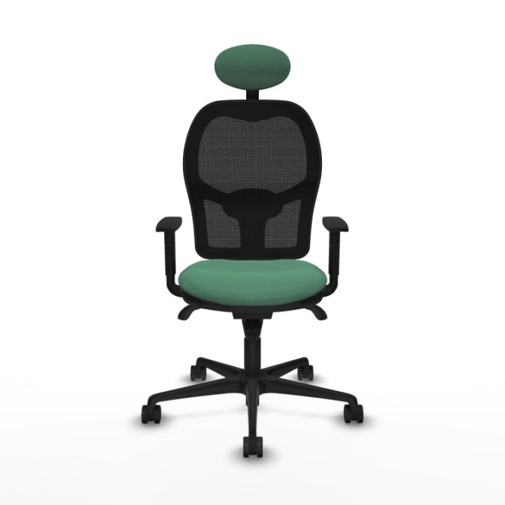 Jorquera sincro malla negra bali verde esmeralda brazos 1D base nailon cabecero fijo ruedas 65mm nailon