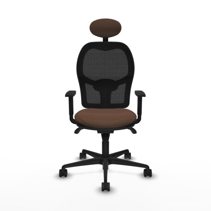 Jorquera sincro malla negra bali marrón oscuro brazos 1D base nailon cabecero fijo ruedas 65mm nailon