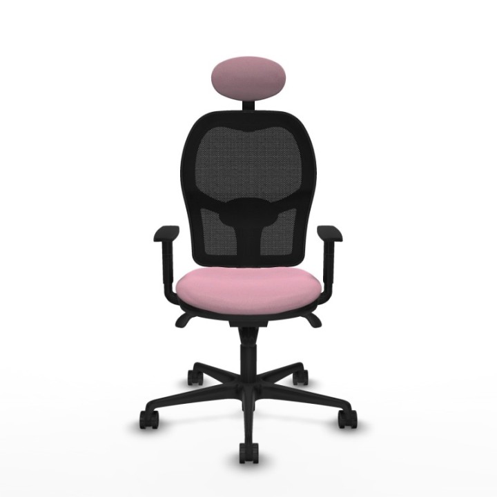 Jorquera sincro malla negra bali rosa brazos 1D base nailon cabecero fijo ruedas 65mm nailon