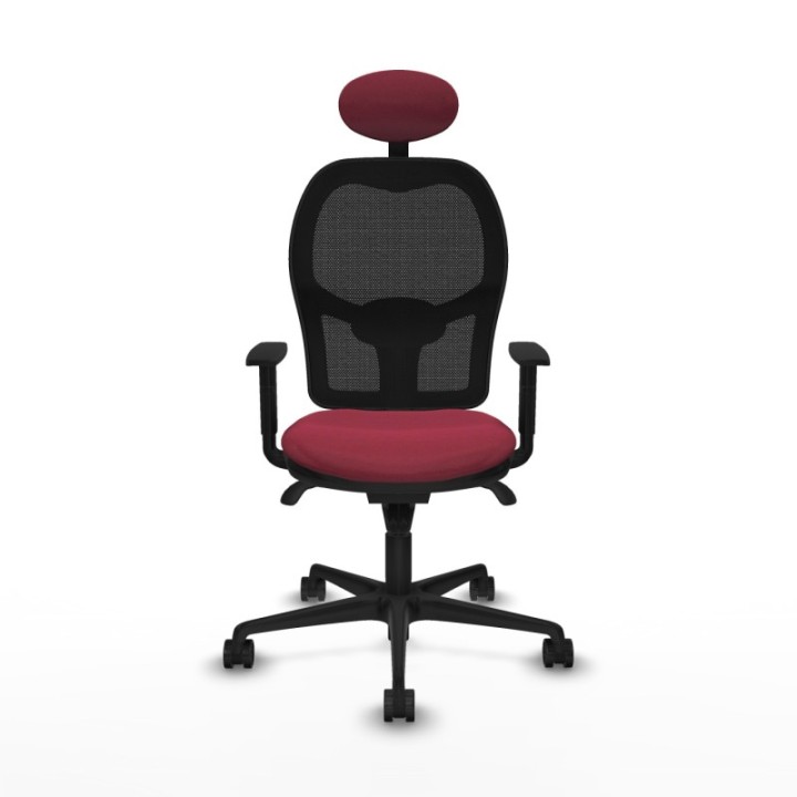 Jorquera sincro malla negra bali granate brazos 1D base nailon cabecero fijo ruedas 65mm nailon