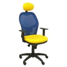 Silla Jorquera malla azul asiento bali amarillo con cabecero fijo