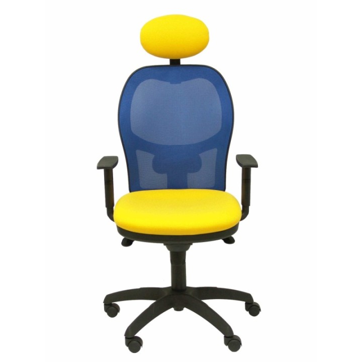 Silla Jorquera malla azul asiento bali amarillo con cabecero fijo