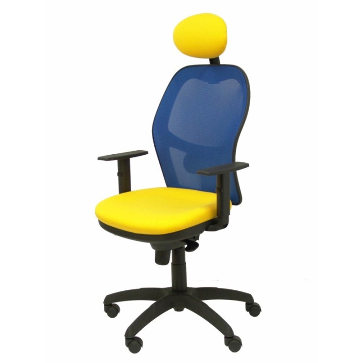 Silla Jorquera malla azul asiento bali amarillo con cabecero fijo