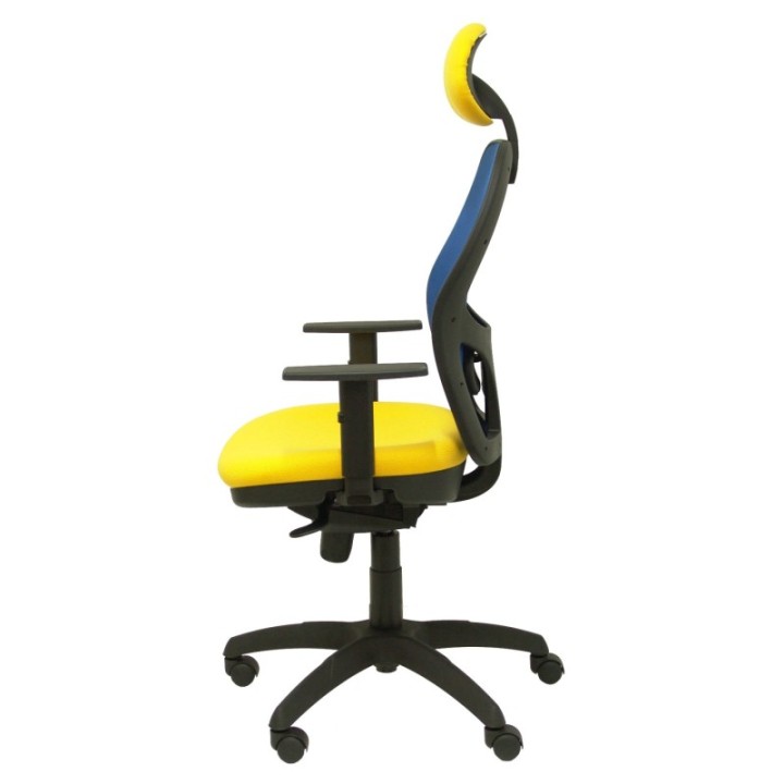 Silla Jorquera malla azul asiento bali amarillo con cabecero fijo