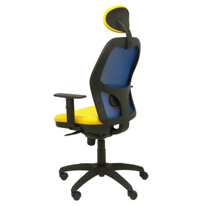 Silla Jorquera malla azul asiento bali amarillo con cabecero fijo
