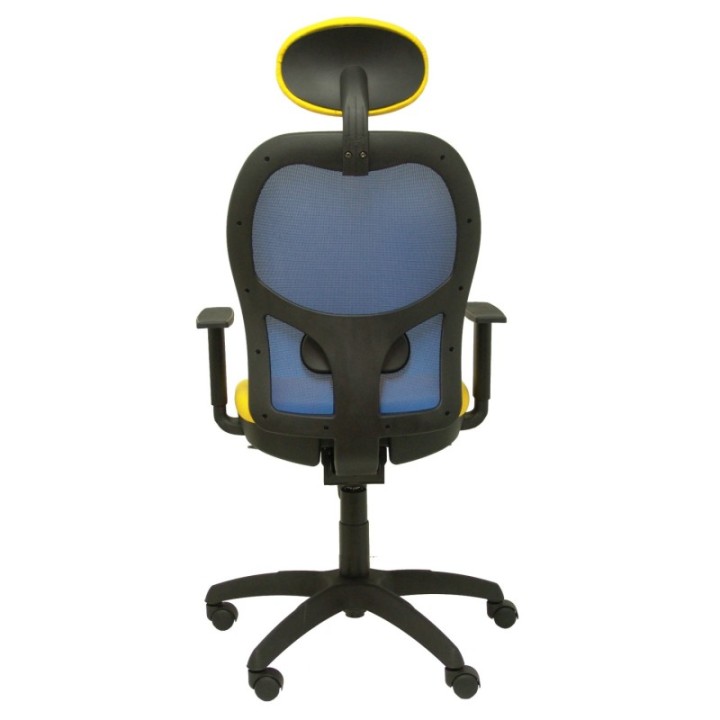 Silla Jorquera malla azul asiento bali amarillo con cabecero fijo