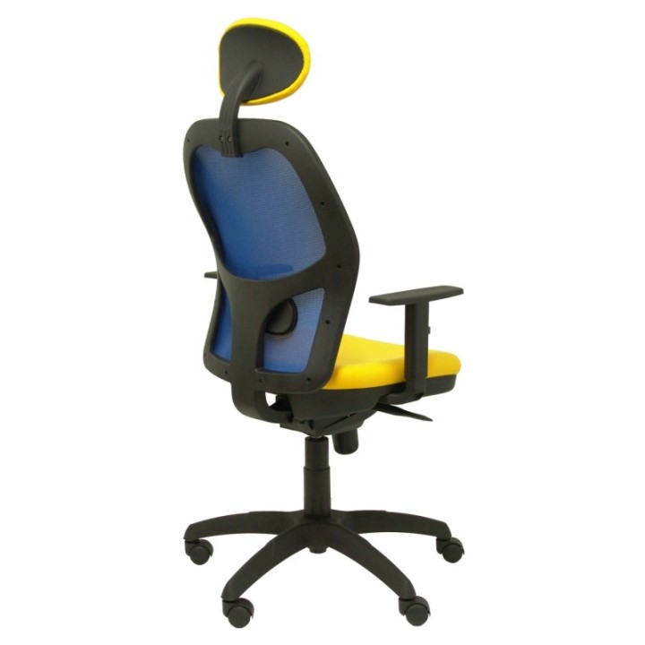 Silla Jorquera malla azul asiento bali amarillo con cabecero fijo
