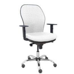 Silla Jorquera respaldo bali blanco asiento bali blanco base cromada y ruedas parqué
