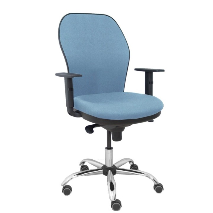 Silla Jorquera respaldo bali azul cielo asiento bali azul cielo base cromada y ruedas parqué