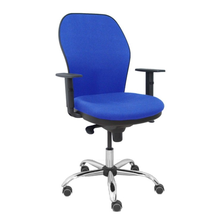 Silla Jorquera respaldo bali azul asiento bali azul base cromada y ruedas parqué