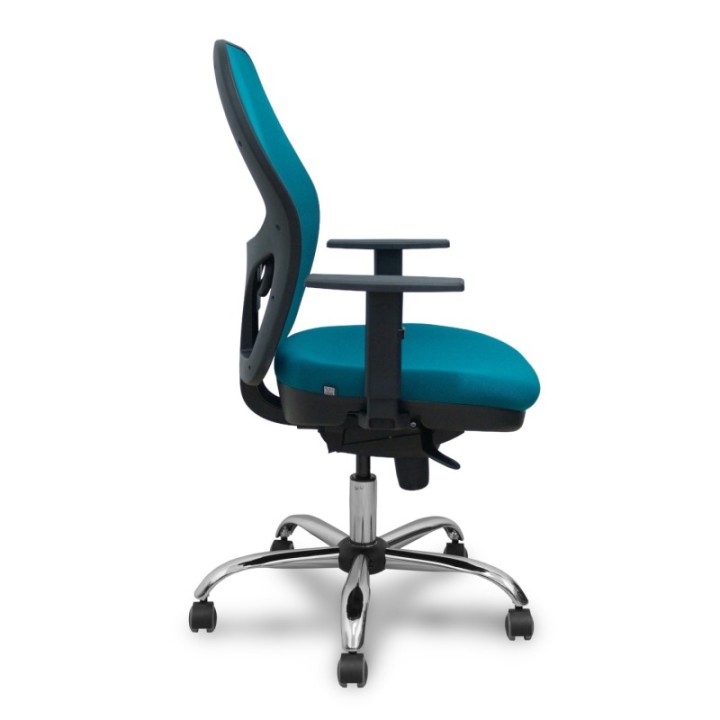 Silla Jorquera respaldo bali verde petróleo asiento bali verde petróleo base cromada y ruedas parqué