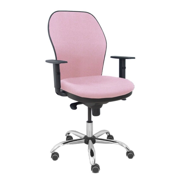 Silla Jorquera respaldo bali rosa asiento bali rosa base cromada y ruedas parqué