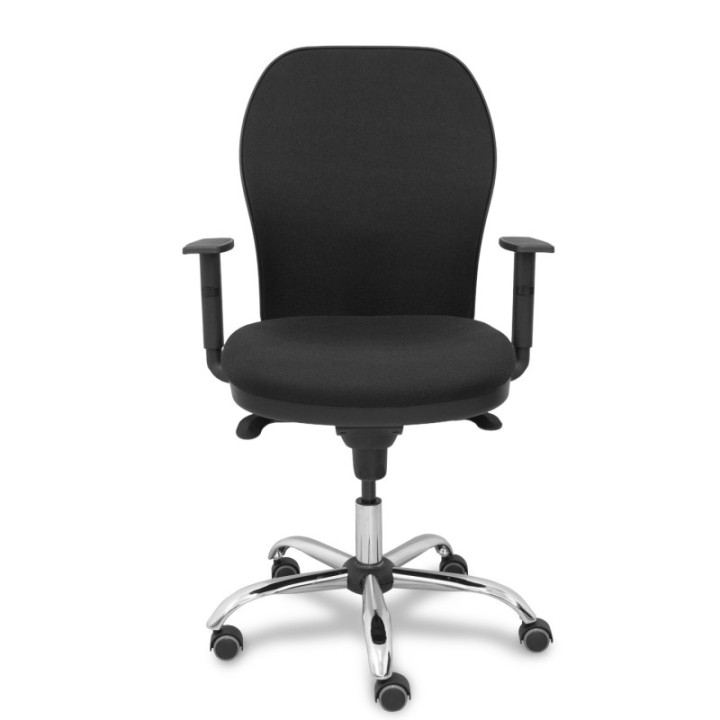 Silla Jorquera respaldo bali negro asiento bali negro base cromada y ruedas parqué