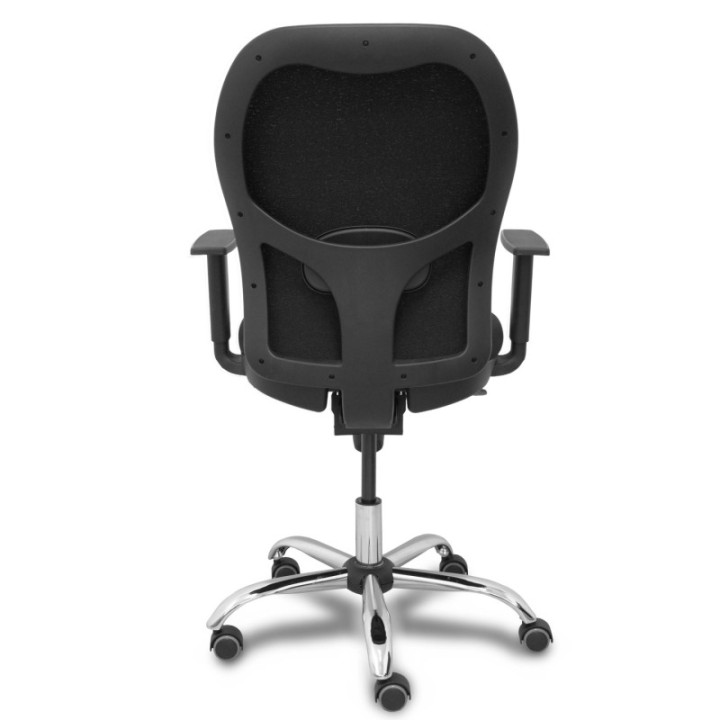 Silla Jorquera respaldo bali negro asiento bali negro base cromada y ruedas parqué