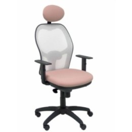 Silla Jorquera malla blanca asiento bali rosa pálido con cabecero fijo