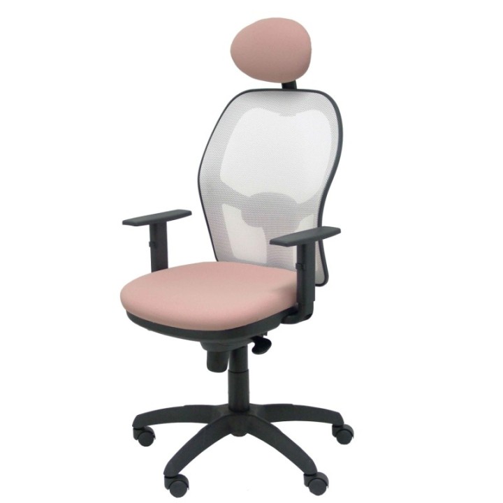 Silla Jorquera malla blanca asiento bali rosa pálido con cabecero fijo