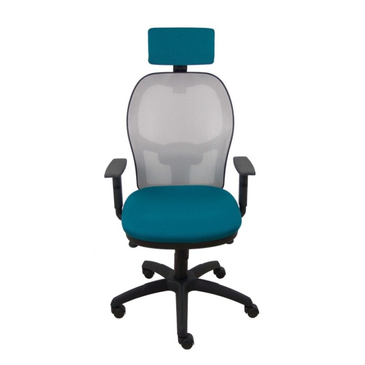Silla Jorquera malla gris asiento bali verde petróleo cabecero regulable
