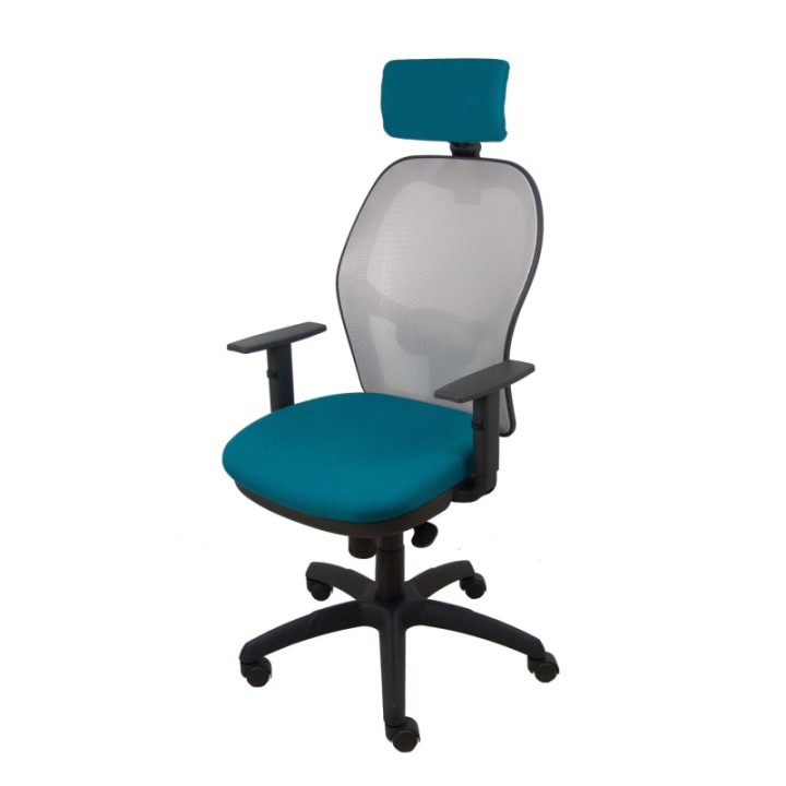 Silla Jorquera malla gris asiento bali verde petróleo cabecero regulable