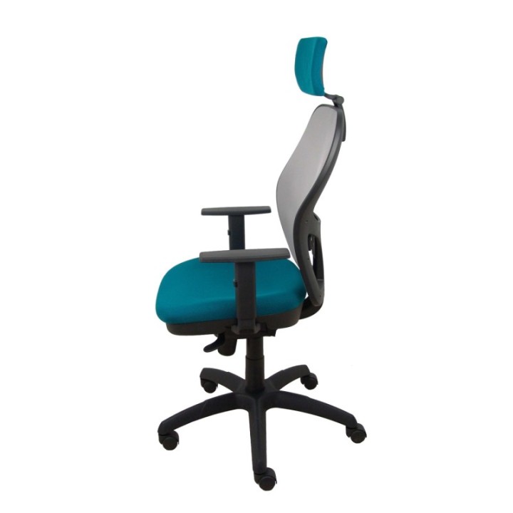 Silla Jorquera malla gris asiento bali verde petróleo cabecero regulable