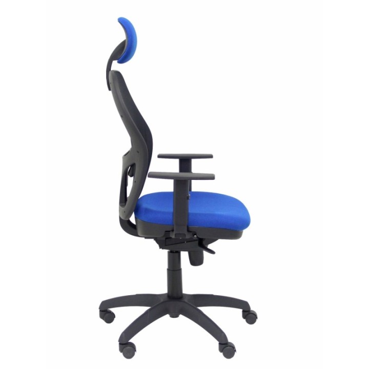 Silla Jorquera malla negra asiento bali azul con cabecero fijo