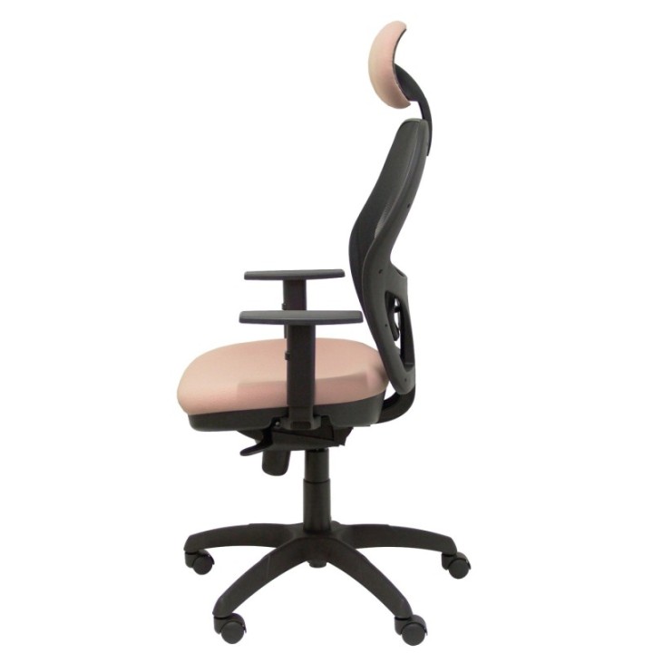 Silla Jorquera malla negra asiento bali rosa pálido con cabecero fijo