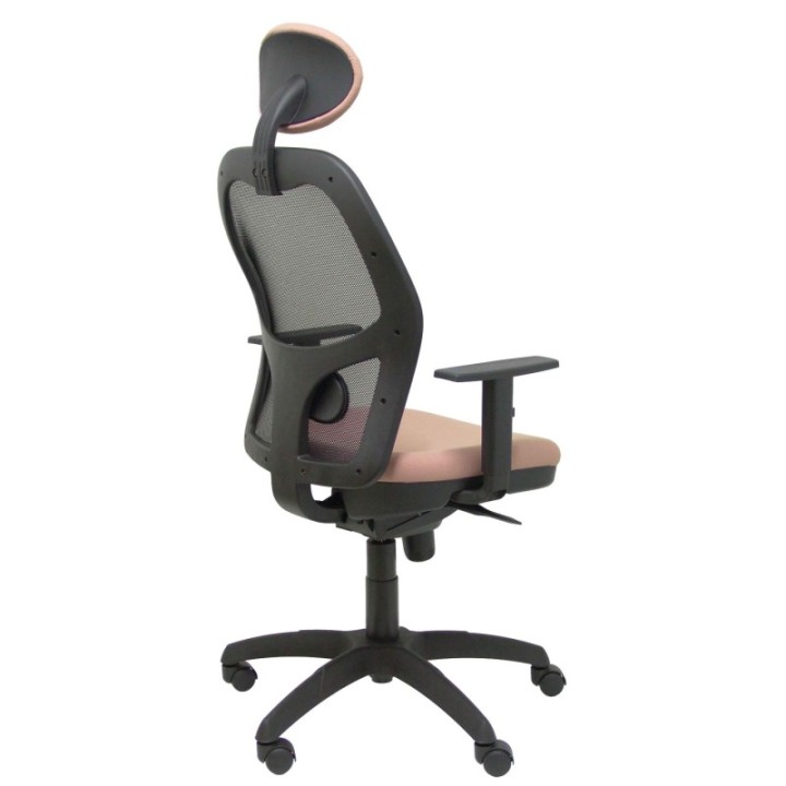 Silla Jorquera malla negra asiento bali rosa pálido con cabecero fijo