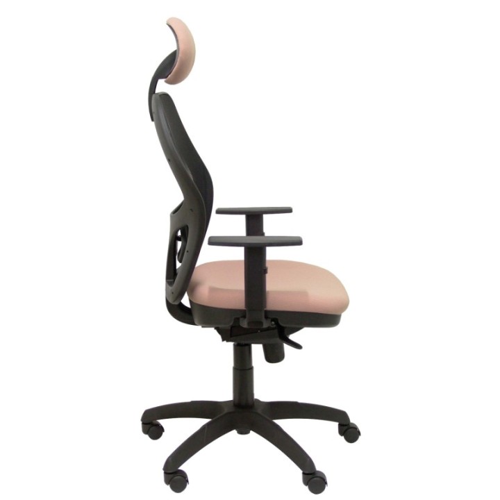 Silla Jorquera malla negra asiento bali rosa pálido con cabecero fijo