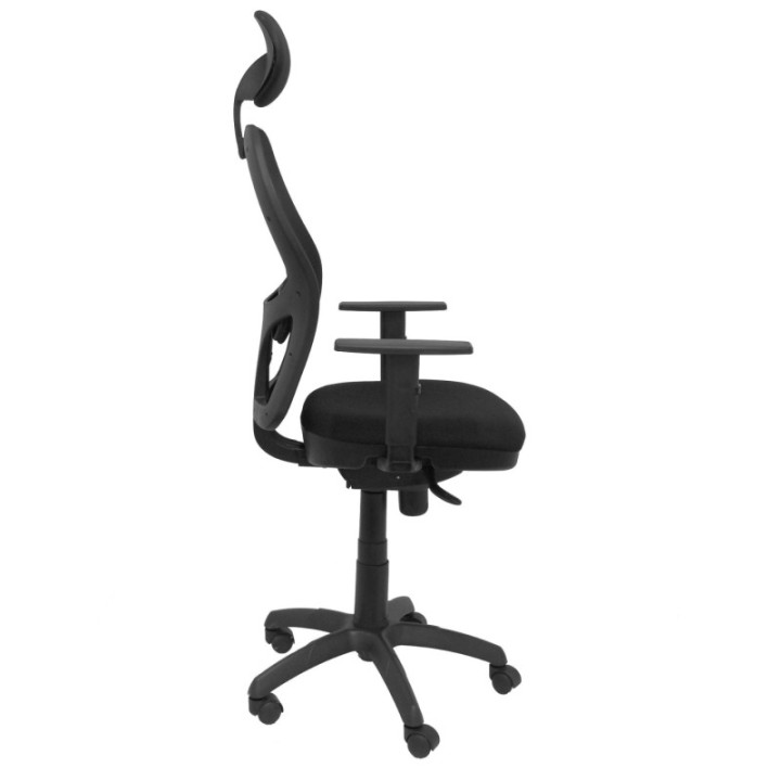 Silla Jorquera malla negra asiento similpiel amarillo con cabecero fijo