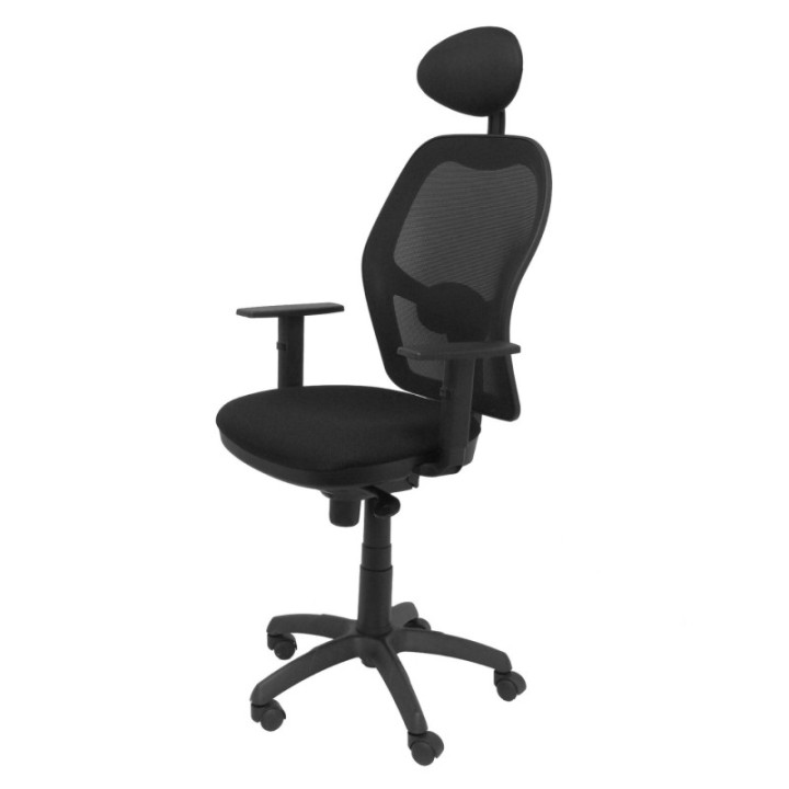 Silla Jorquera malla negra asiento similpiel azul marino con cabecero fijo