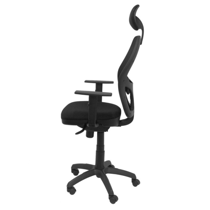 Silla Jorquera malla negra asiento similpiel azul marino con cabecero fijo