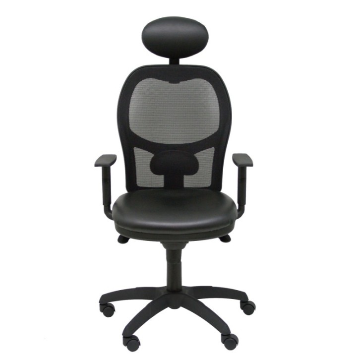 Silla Jorquera malla negra asiento similpiel negro con cabecero fijo
