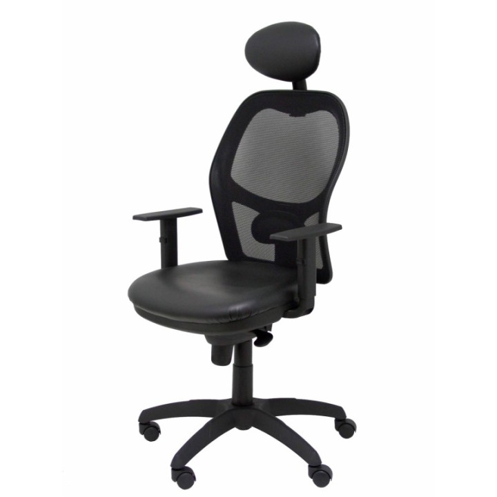 Silla Jorquera malla negra asiento similpiel negro con cabecero fijo