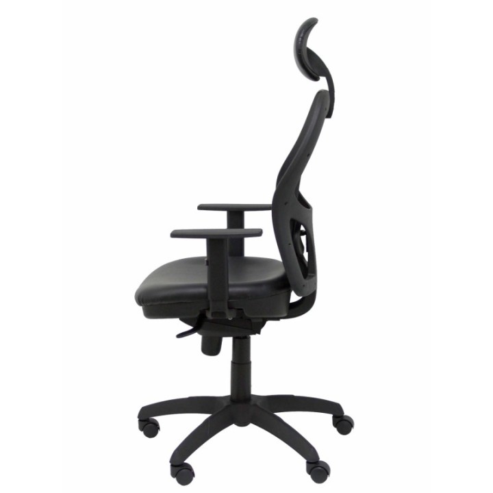 Silla Jorquera malla negra asiento similpiel negro con cabecero fijo