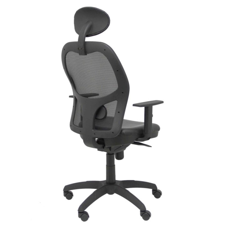 Silla Jorquera malla negra asiento similpiel negro con cabecero fijo