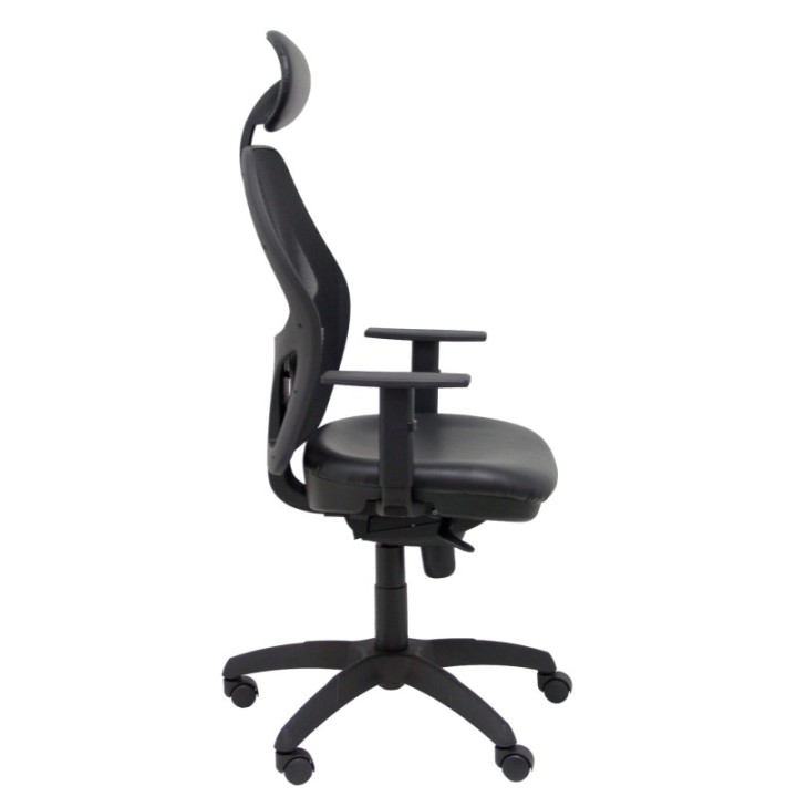 Silla Jorquera malla negra asiento similpiel negro con cabecero fijo