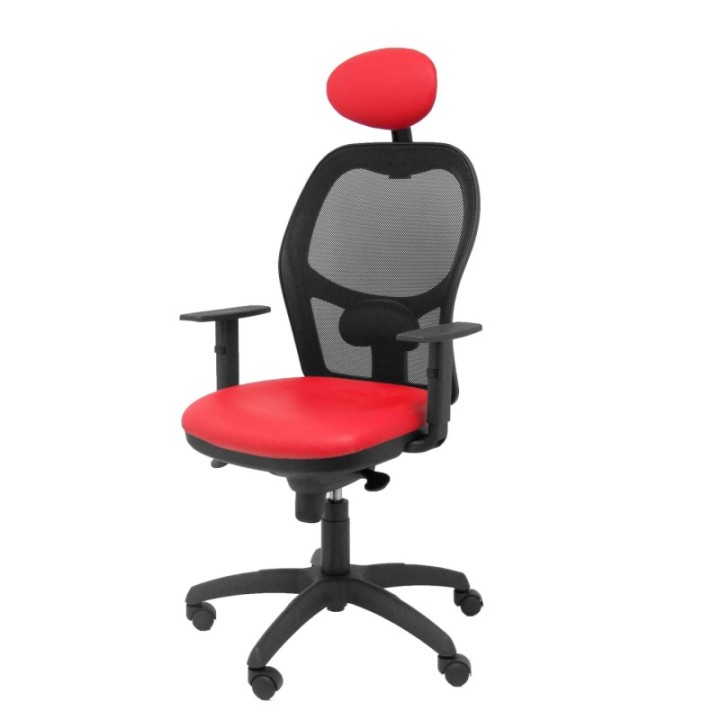 Silla Jorquera malla negra asiento similpiel rojo con cabecero fijo