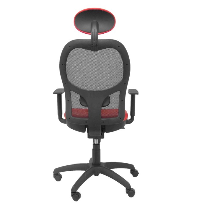 Silla Jorquera malla negra asiento similpiel rojo con cabecero fijo