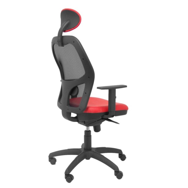 Silla Jorquera malla negra asiento similpiel rojo con cabecero fijo